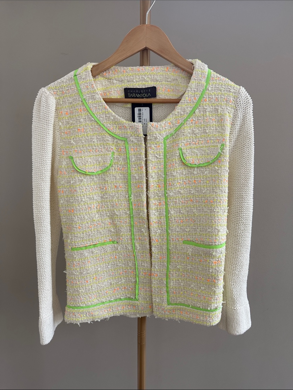 Charlotte Tarantola Bouclé Knit Blazer Multicolor Large NWT